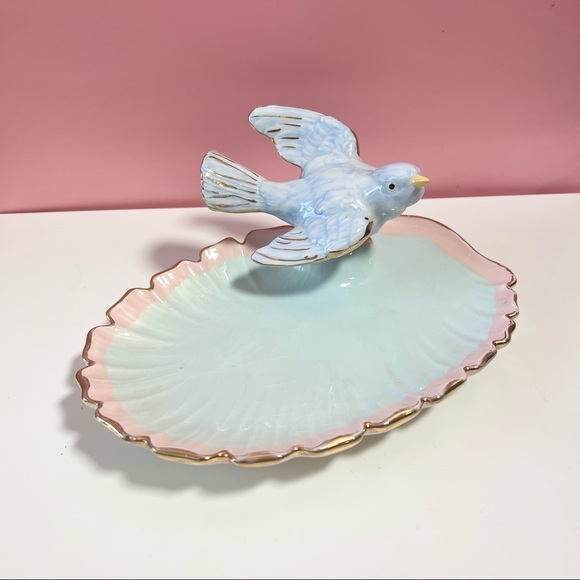 Vintage antique retro pastel bird tray platter dish